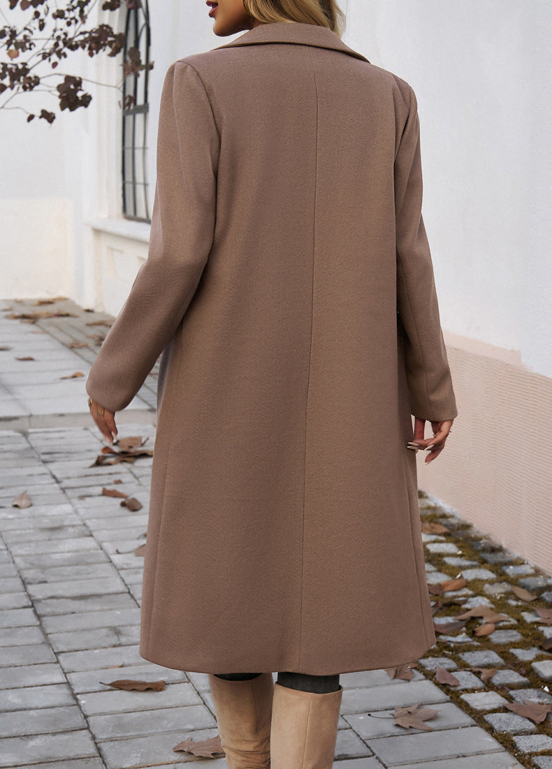 100% Polyester Long Notch-Lapel Coat – Women – Brown – back