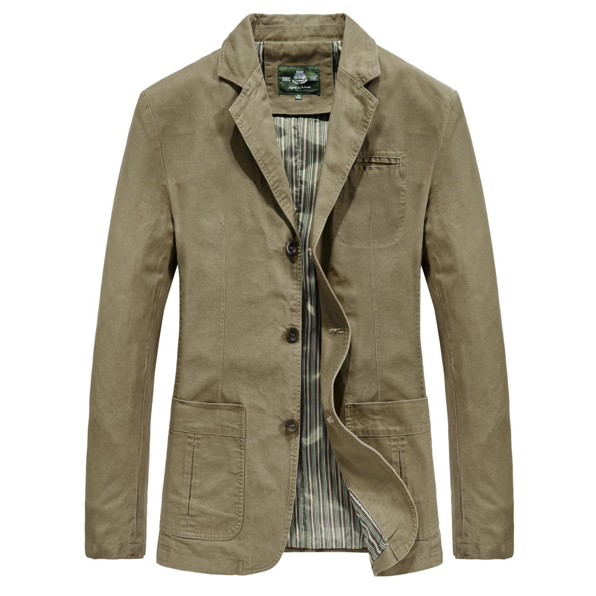 100% Cotton Washed Blazer, Patch Pockets – Men – Stone – front
