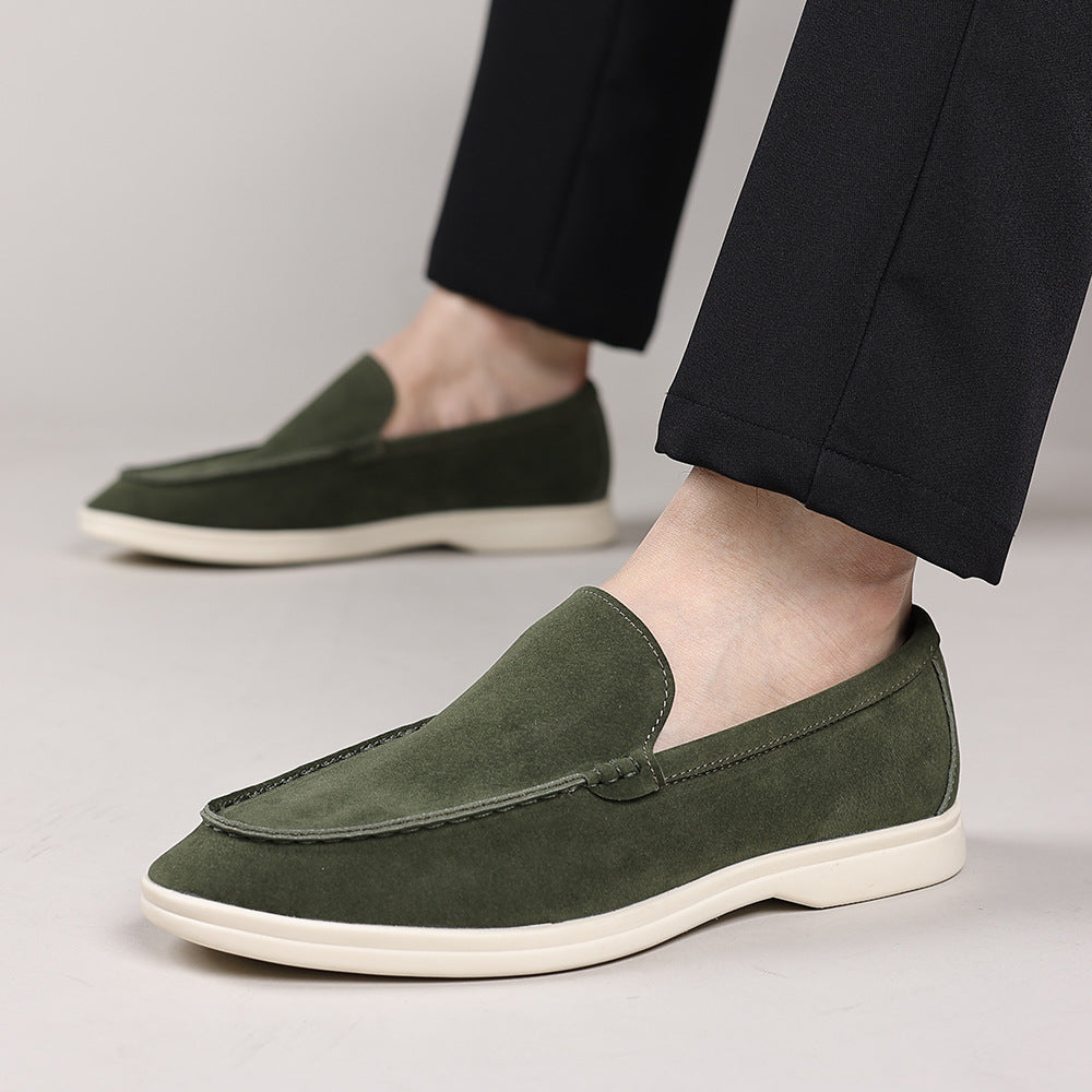 Suede-Look Moccasin Loafers – Men – Olive – worn