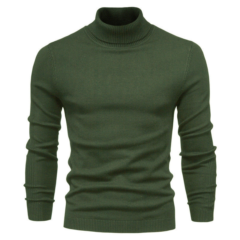 Fine-Knit Roll-Neck Sweater – Men – Olive – front