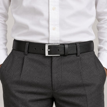 Leather-Look Pin Buckle Belt – Men – Black · Silver Buckle – worn