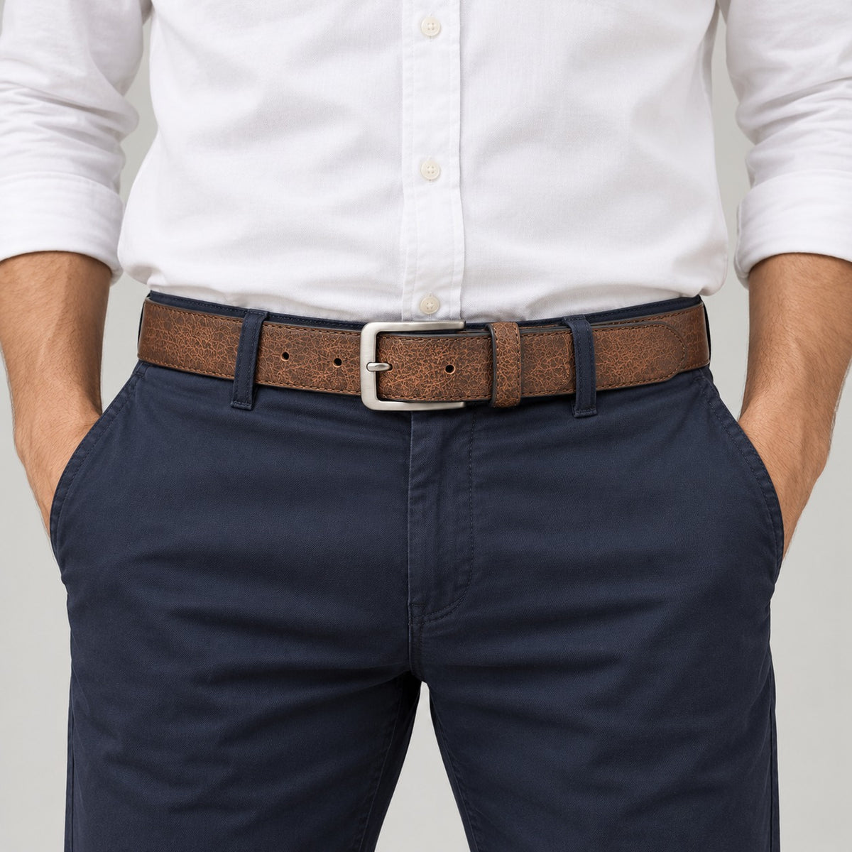 Vintage Leather-Look Belt – Men – Brown – worn