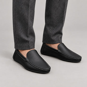 Leather-Look Driving Loafers – Men – Black – worn