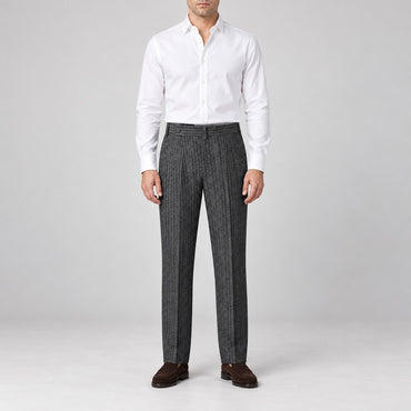 Wool-Look Straight Trousers, Stripe or Check – Men – Grey – worn