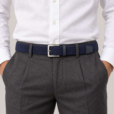 Braided Stretch Belt, Pin Buckle – Men – Navy – worn