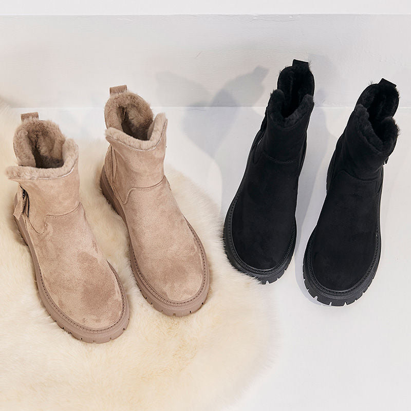 Fur-Lined Winter Ankle Boots with Side Zip – Women – Beige – beige and black