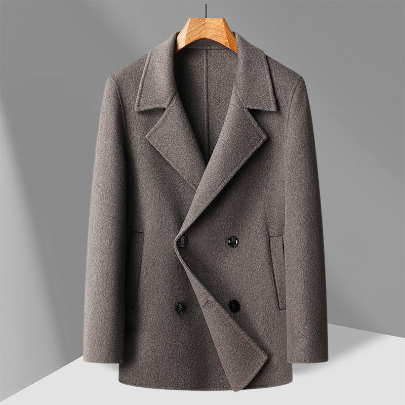 70% Wool Double-Faced Double-Breasted Coat – Men – Grey – front, studio