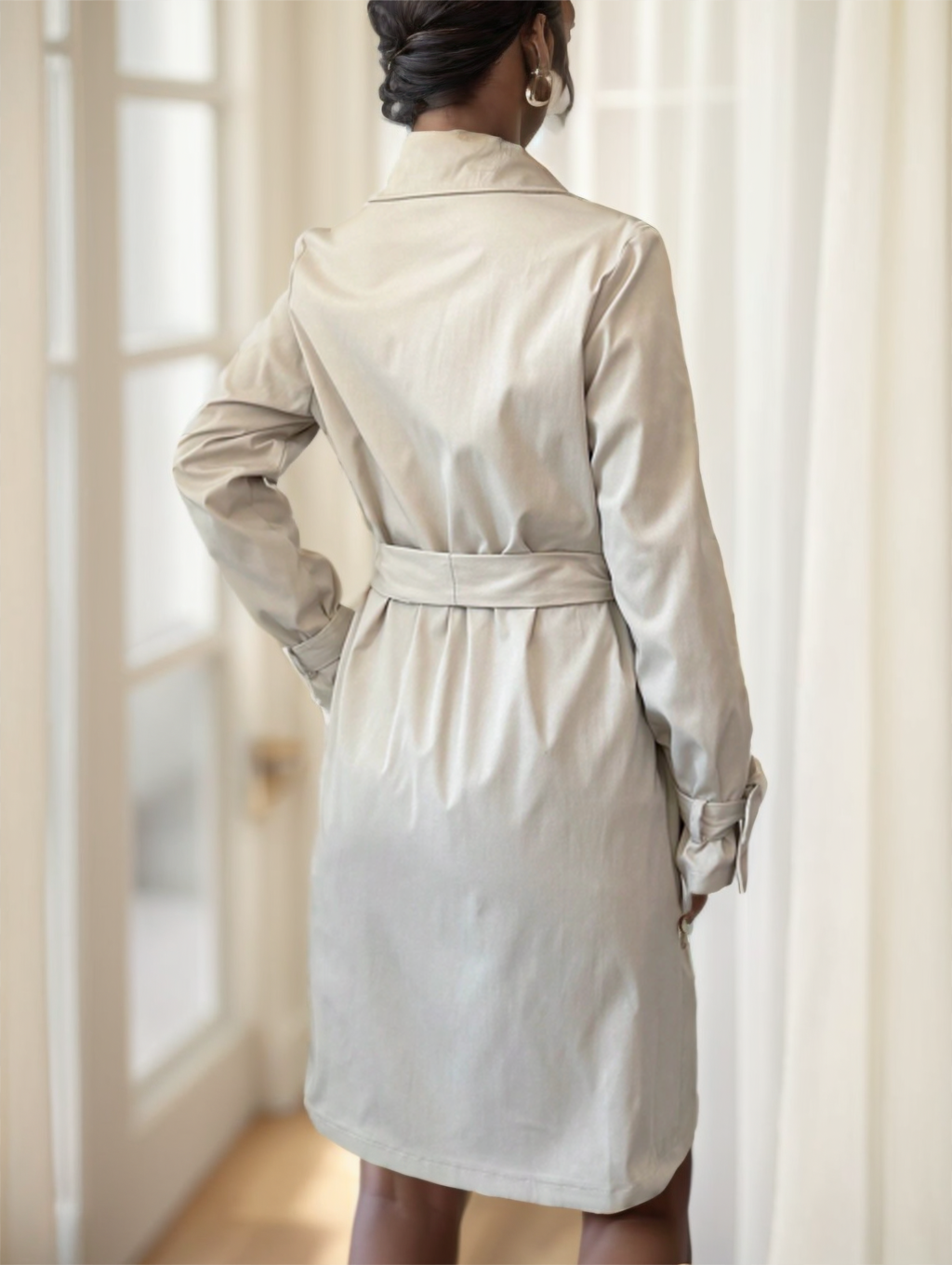 100% Polyester Belted Double-Breasted Trench Coat – Women – Cream – back
