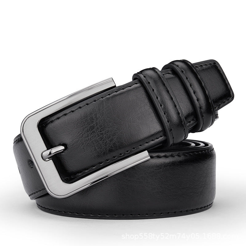 Grained Leather-Look Dress Belt – Men – Black – front