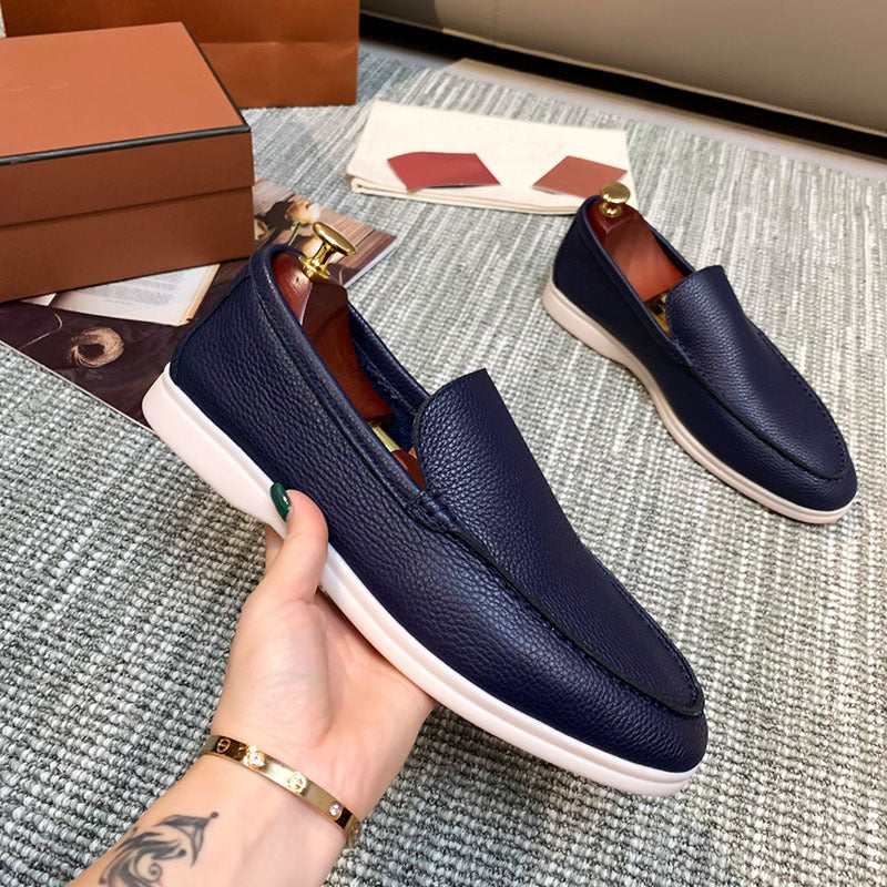 Pebbled Leather-Look Loafers – Men – Navy – pair
