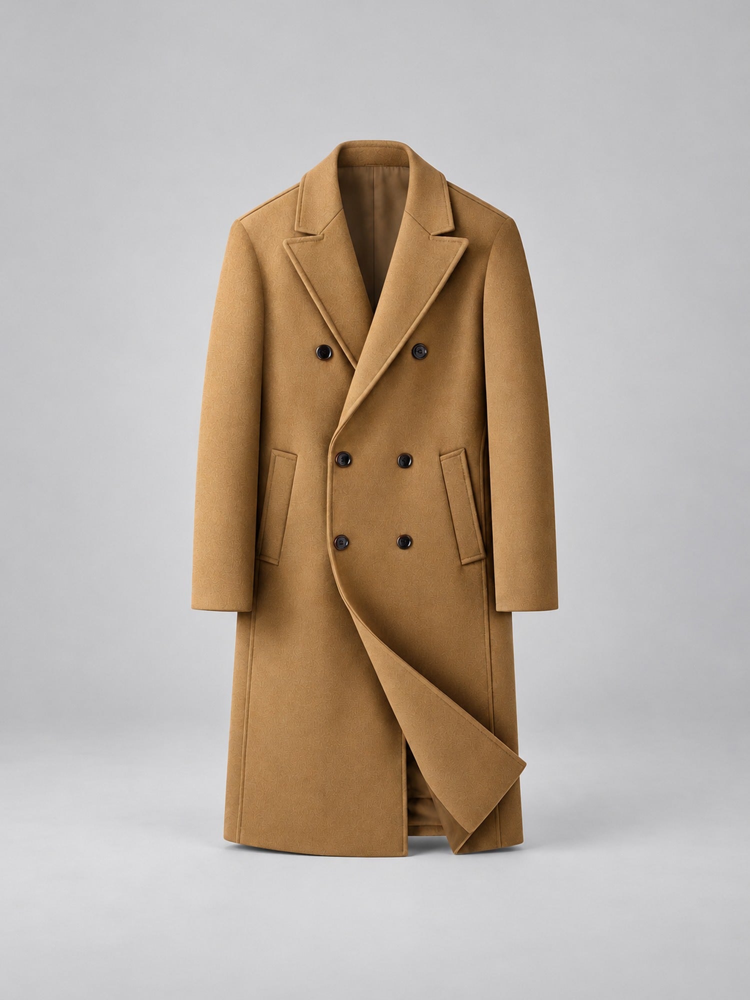 30–50% Wool Double-Breasted Overcoat – Men – Camel – front