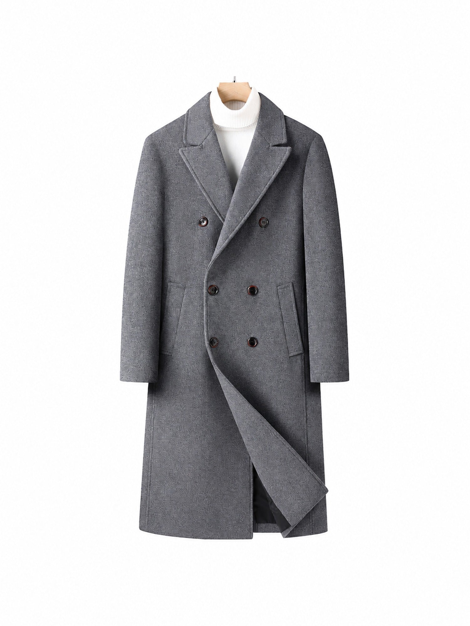 30–50% Wool Double-Breasted Overcoat – Men – Grey – front