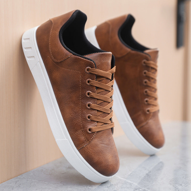 Leather-Look Cupsole Sneakers – Men – Brown – pair