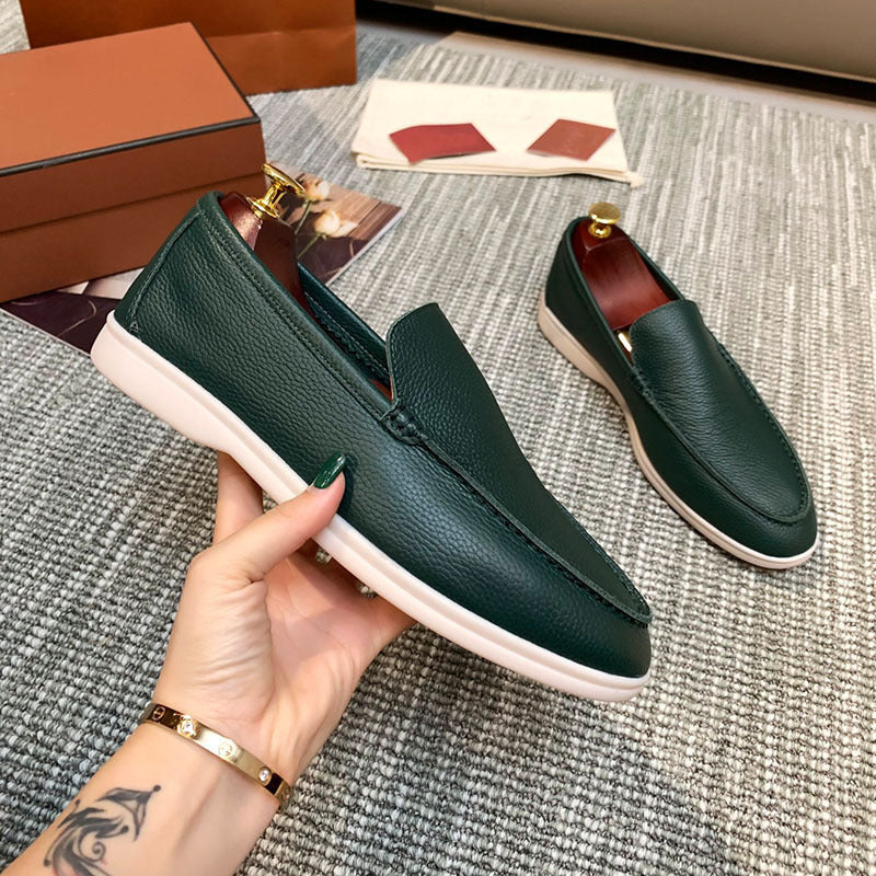 Pebbled Leather-Look Loafers – Men – Forest Green – pair