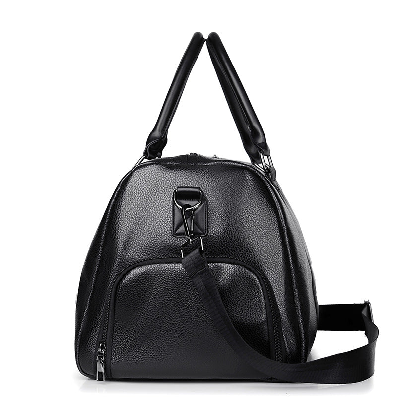 Leather-Look Weekender Bag with Shoe Pocket – Men – Black – side