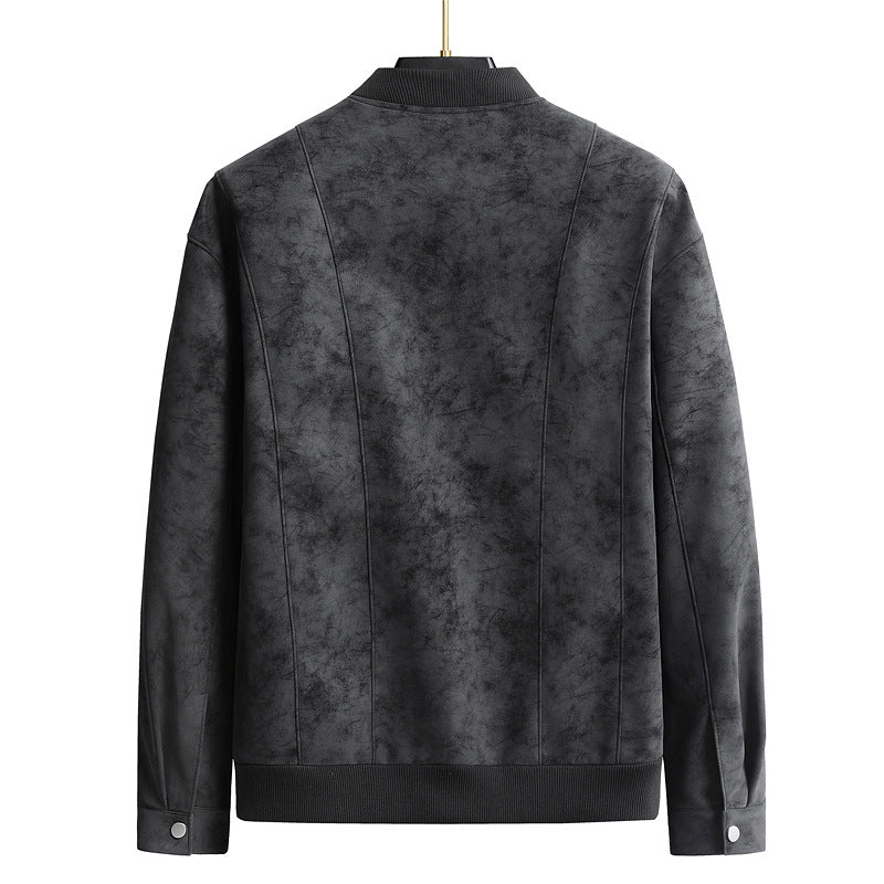 Suede-Look Baseball-Collar Jacket – Men – Charcoal – back