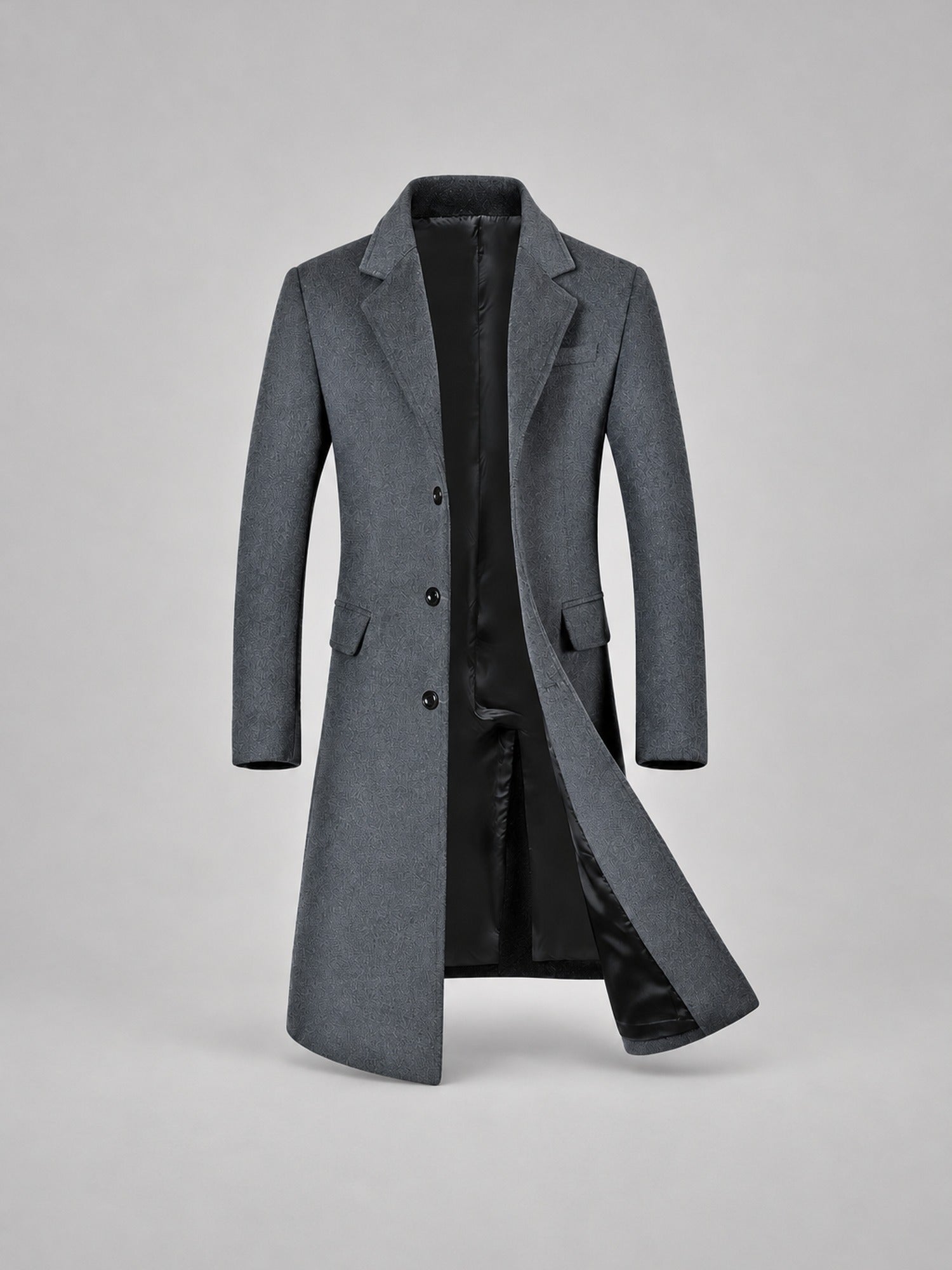 50% Wool Single-Breasted Long Overcoat – Men – Grey – front