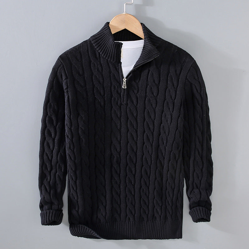 Cable Knit Quarter-Zip Sweater – Men – Black – front