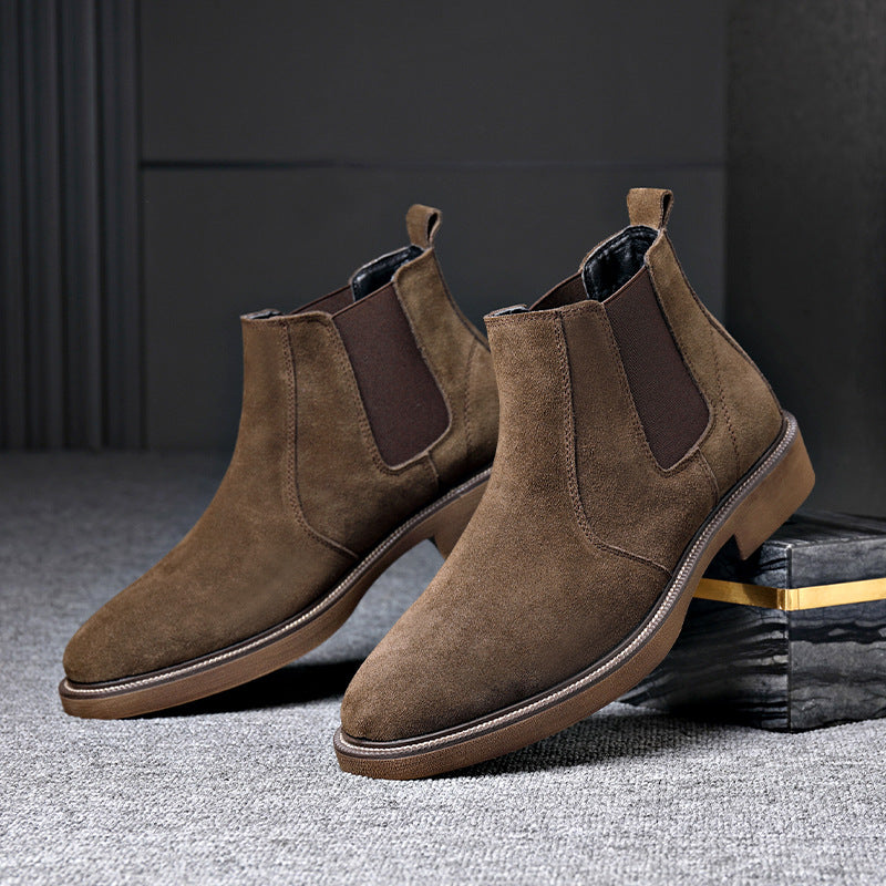 Suede Chelsea Boots, Cowhide, Fleece Option – Men – Brown – Fleece-Lined – pair
