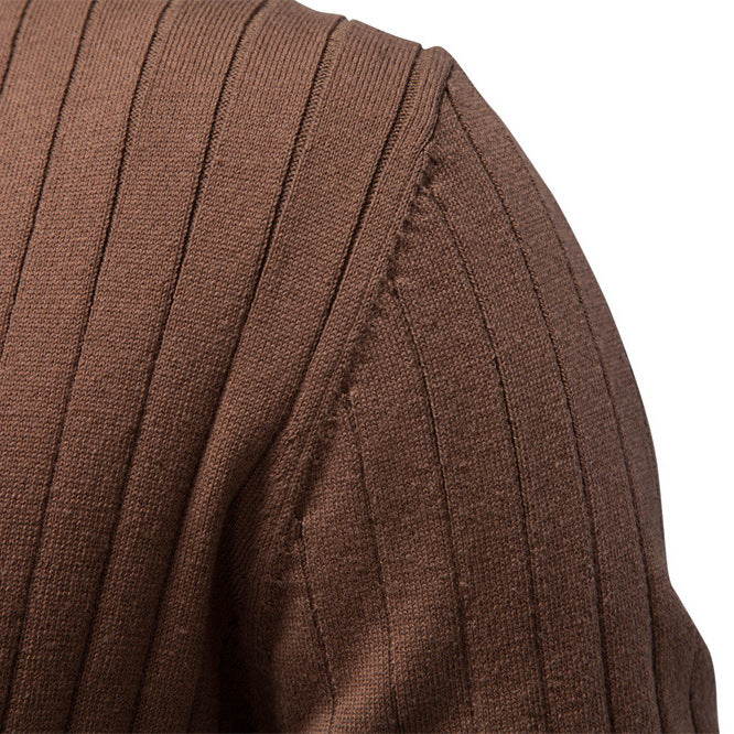 100% Cotton Ribbed Knit Polo, Open Collar – Men – Brown – rib texture