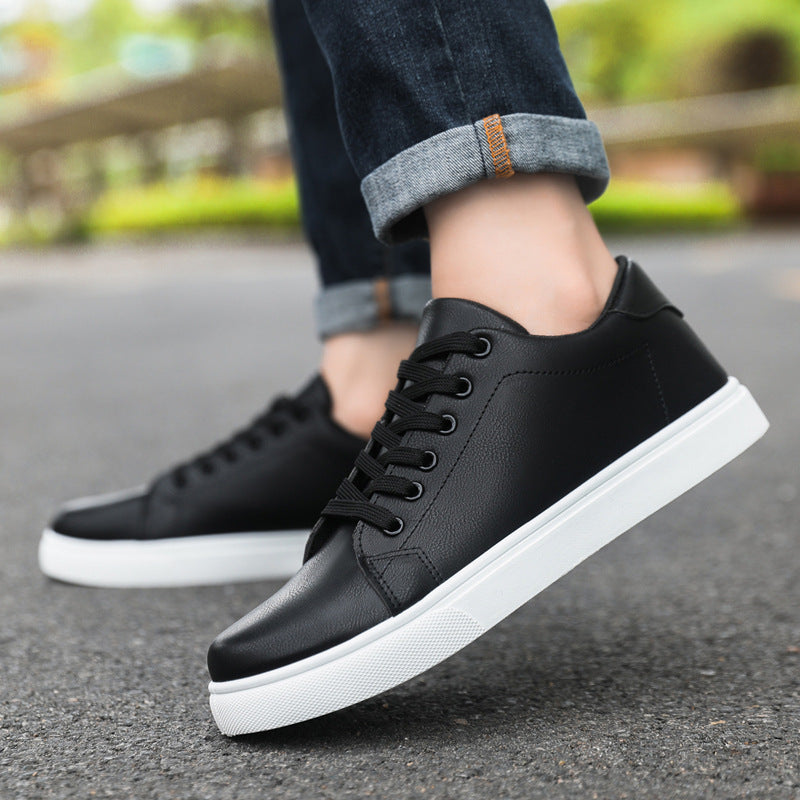 Leather-Look Low-Top Sneakers – Men – Black – worn