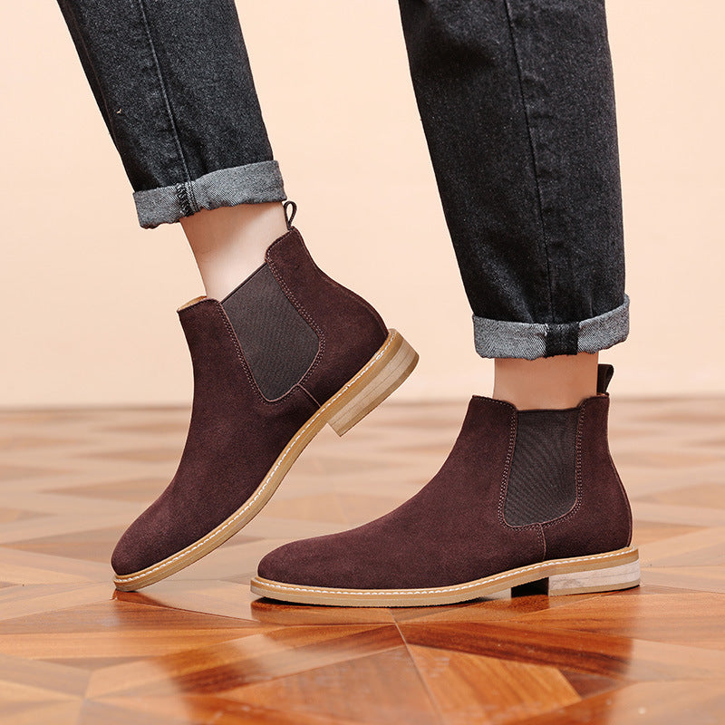 Suede Chelsea Boots, Cowhide – Men – Chocolate – worn