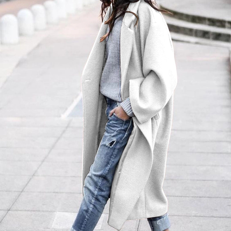 Long Oversized Lapel Coat – Women – White – worn