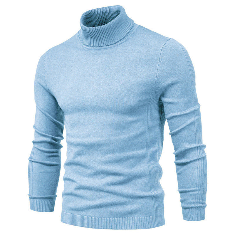Fine-Knit Roll-Neck Sweater – Men – Light Blue – front