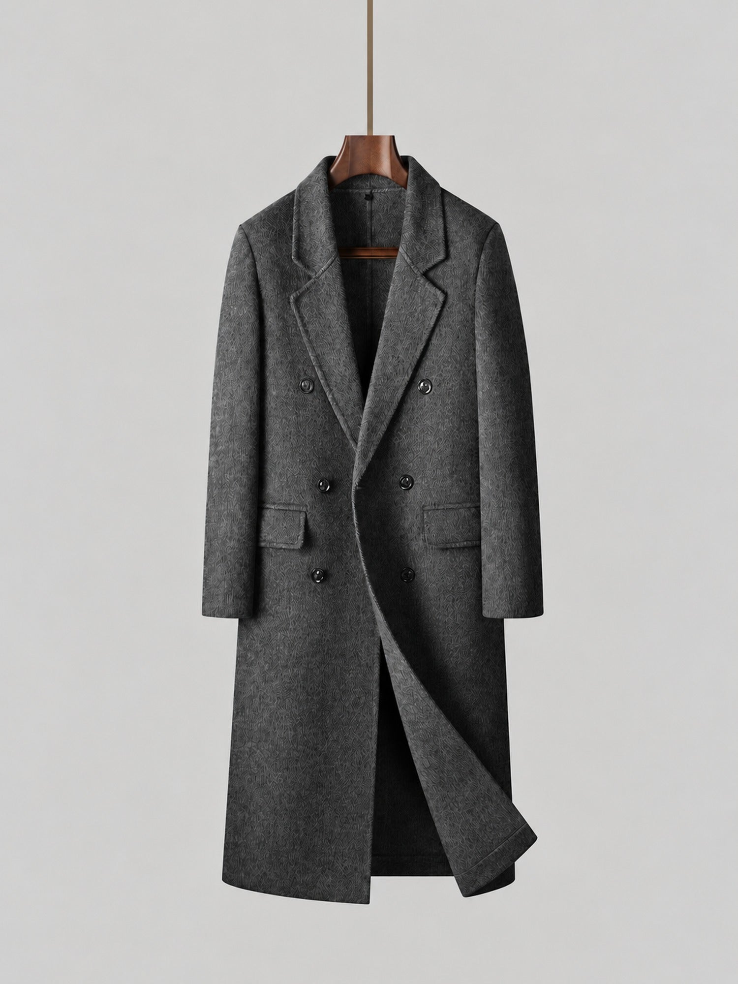 70% Wool Herringbone Double-Breasted Overcoat – Men – Grey – front