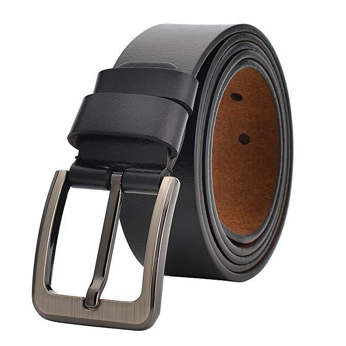 Cowhide Leather Belt, Brushed Buckle – Men – Black · Gunmetal Frame Buckle – front