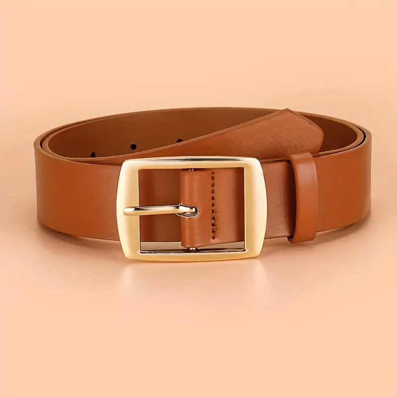 Leather-Look Pin Buckle Belt – Men – Tan · Gold Buckle – front