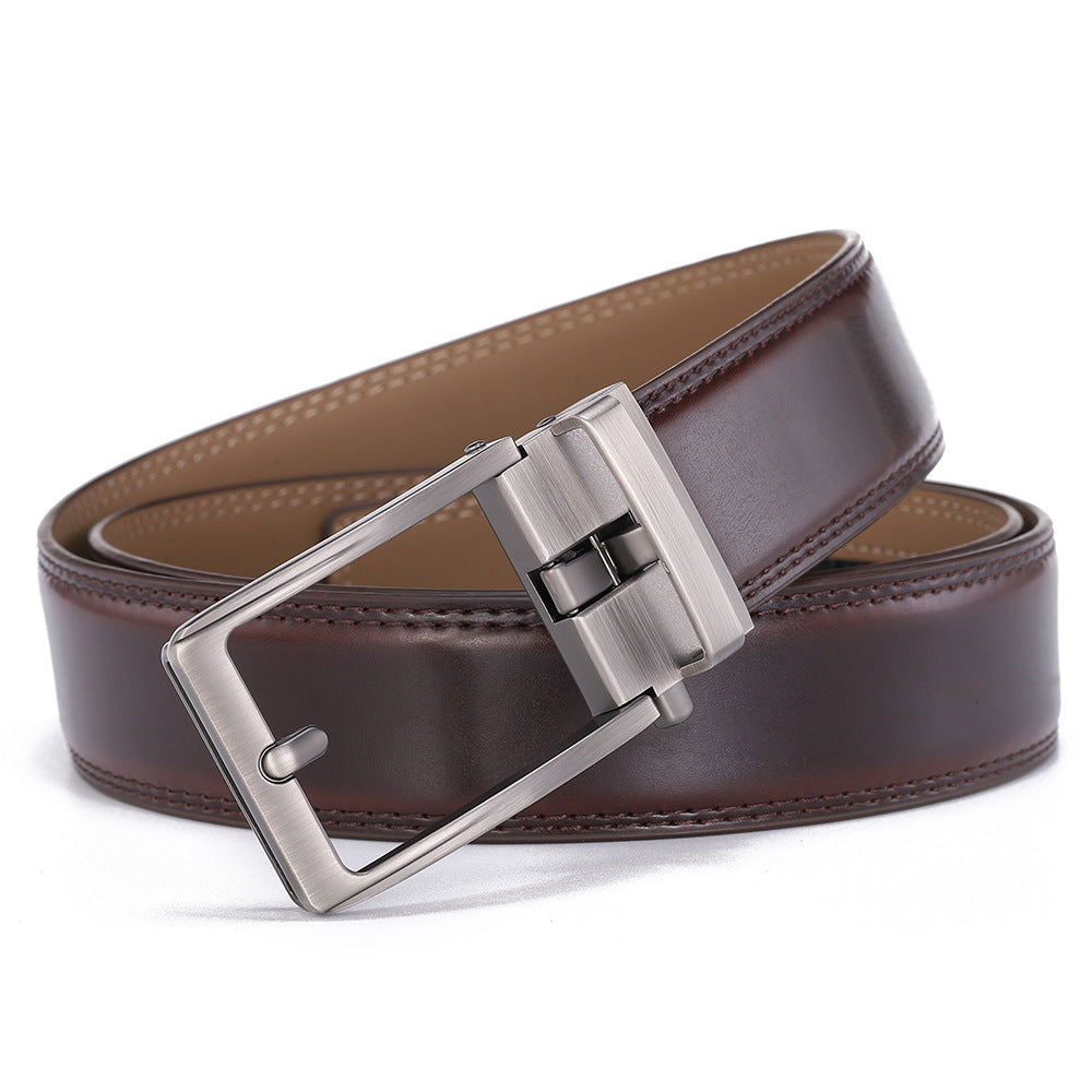 Leather Ratchet Belt, No Holes – Men – Chocolate · Open-Frame Buckle – front