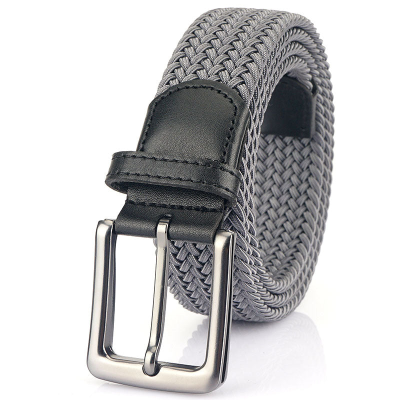 Braided Stretch Belt, Pin Buckle – Men – Grey – front