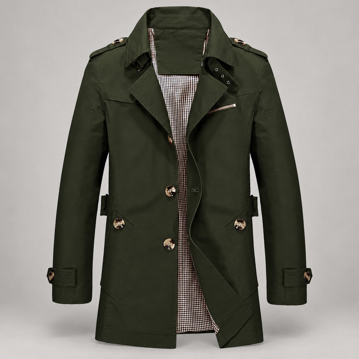 95% Cotton Mid-Length Jacket – Men – Olive – front
