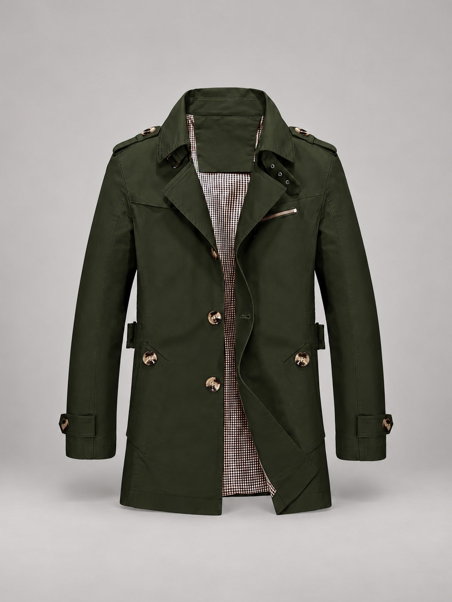 95% Cotton Mid-Length Jacket – Men – Olive – front