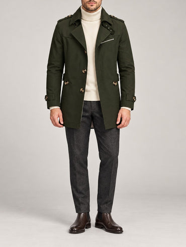 95% Cotton Mid-Length Jacket – Men – Olive – worn