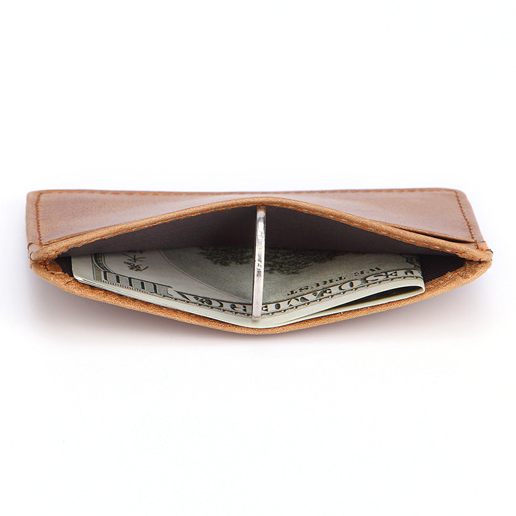 Cowhide Leather Card Holder, Slim – Men – Tan – open