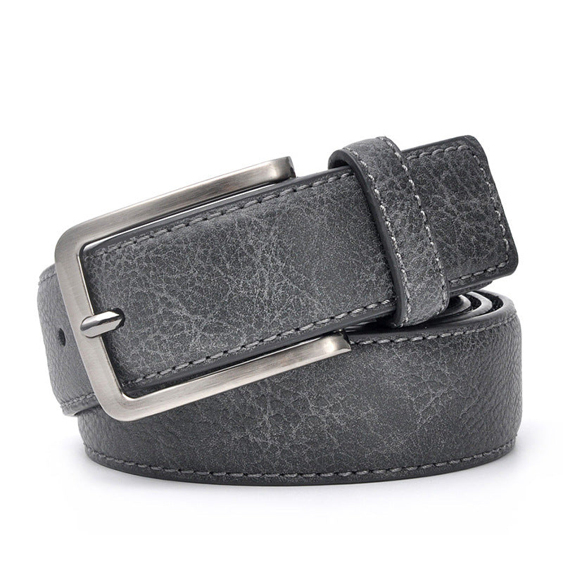 Vintage Leather-Look Belt – Men – Grey – front