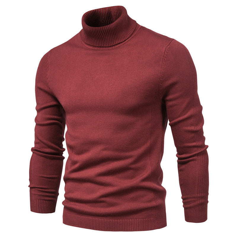 Fine-Knit Roll-Neck Sweater – Men – Burgundy – front