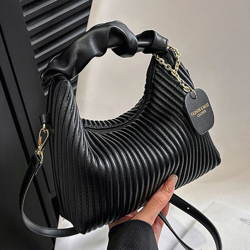 Pleated Faux-Leather Shoulder Bag – Women – Black – in hand