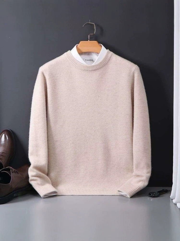Brushed Knit Crew-Neck Sweater, Big & Tall – Men – Beige – front, on hanger