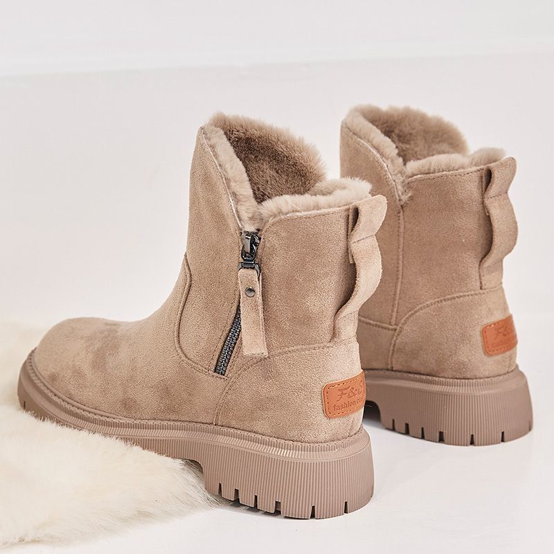 Fur-Lined Winter Ankle Boots with Side Zip – Women – Beige – pair