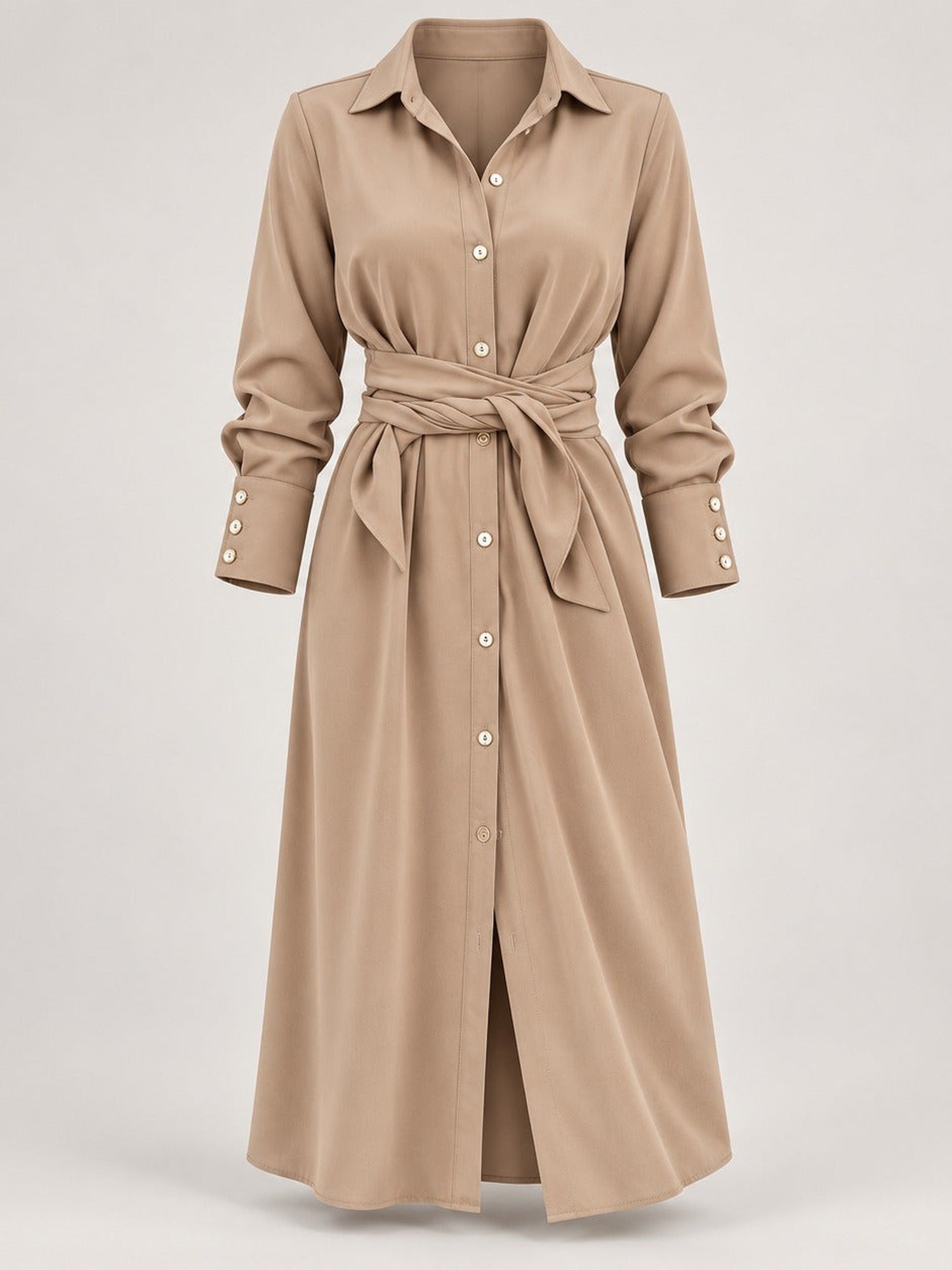 Belted Midi Shirt Dress with Side Slit – Women – studio