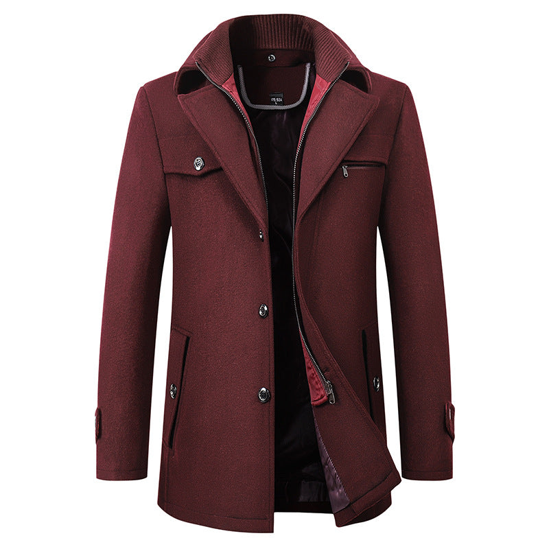Wool-Blend Double-Collar Coat – Men – Burgundy – front