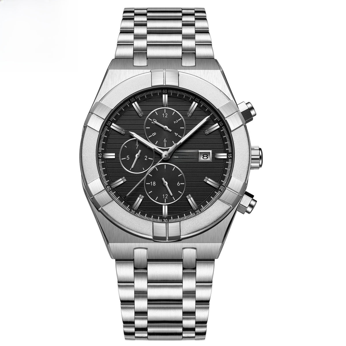 Automatic Mechanical Steel Watch, Sub-Dials – Men – Silver · Black Dial – front