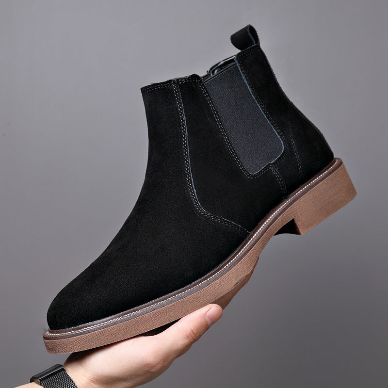 Suede Chelsea Boots, Cowhide, Fleece Option – Men – Black – side