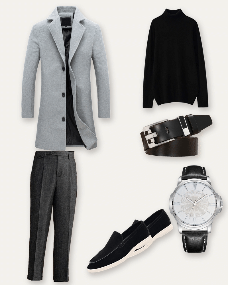 Charcoal Wool — Old Money Winter Look – full Look – animated