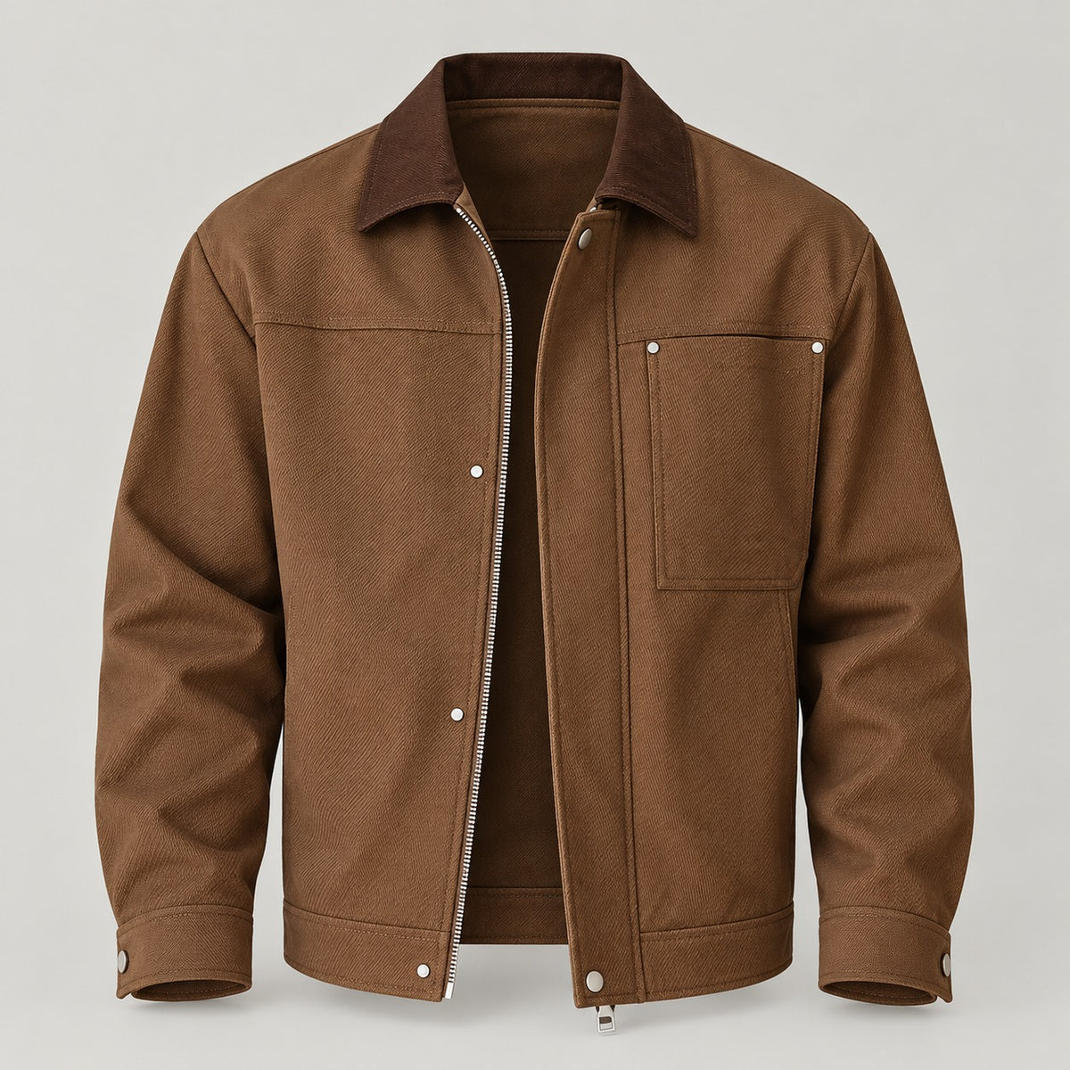 Chore Jacket with Contrast Collar – Men – Brown – front