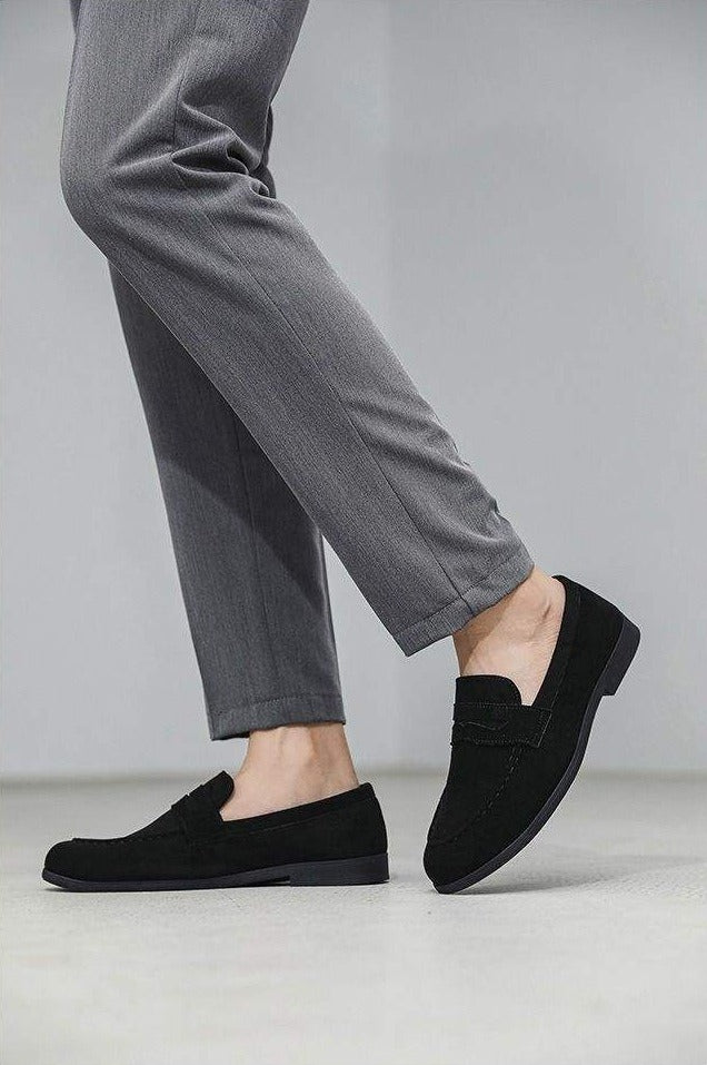 Suede-Look Penny Loafers – Men – Black – worn