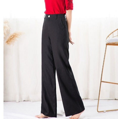100% Cotton High-Waist Wide-Leg Trousers – Women – Black – worn